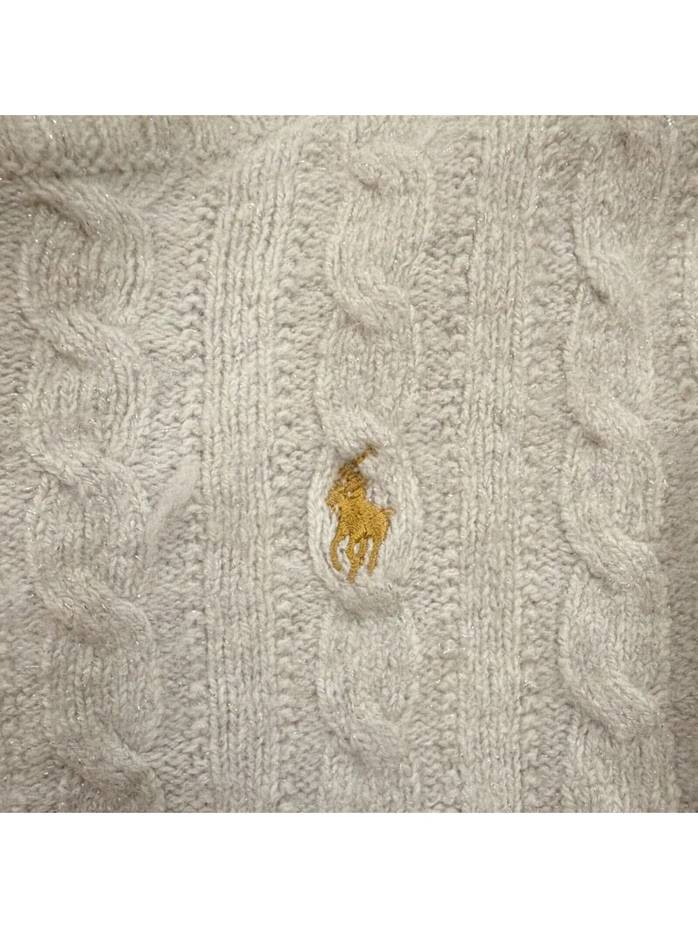 Polo Ralph Lauren Girls Ivory Cable-Knit Cotton Crewneck Sweater 16